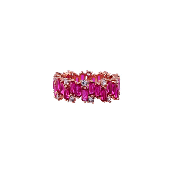 Pink Baguette CZ and Pave Rose Gold Band for her