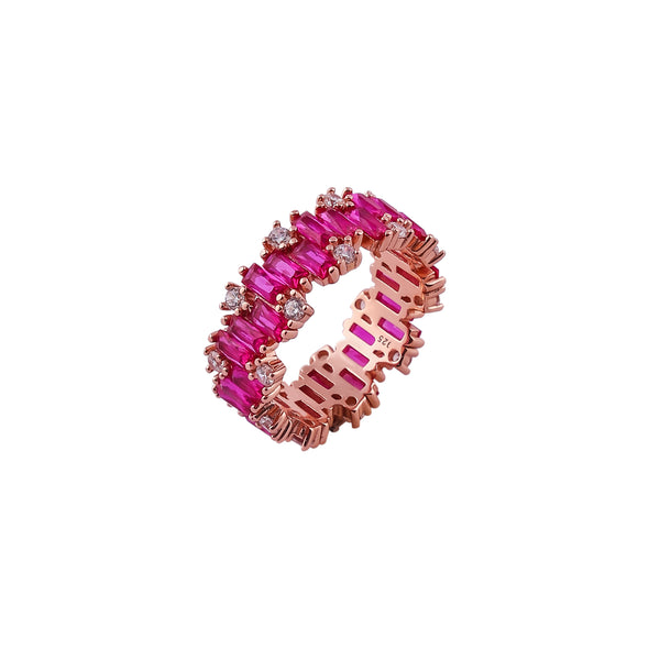 Pink Baguette CZ and Pave Rose Gold Band for her