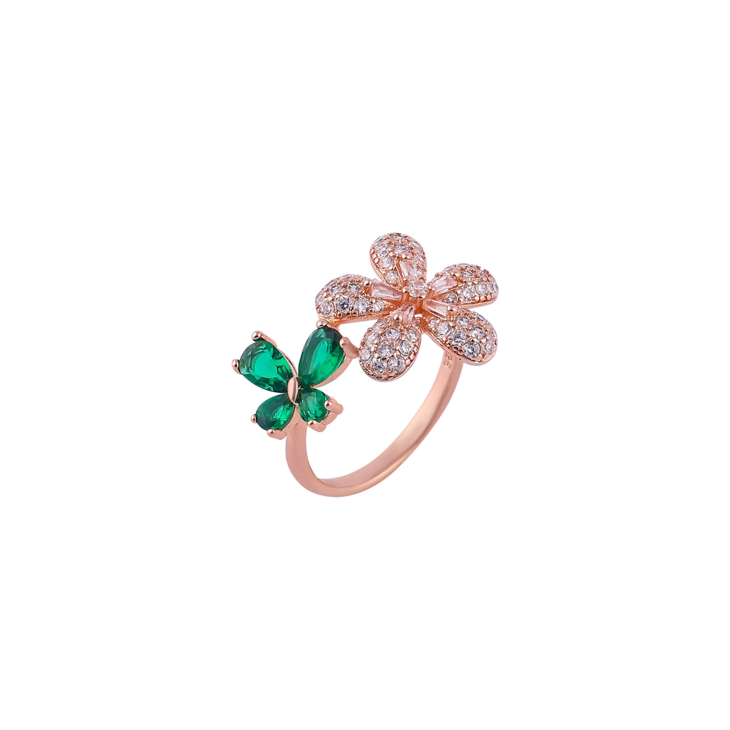 Floral and Butterfly Gemstone Rose Gold Ring for her