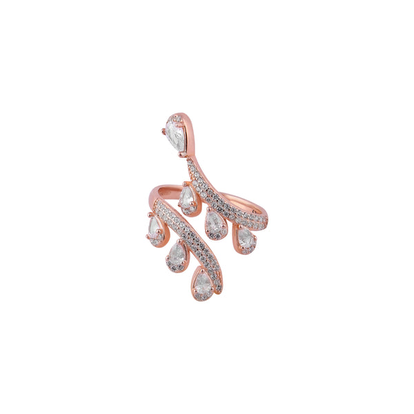 Pear CZ Leaf Motif Rose Gold Ring for her