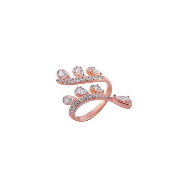 Pear CZ Leaf Motif Rose Gold Ring for her