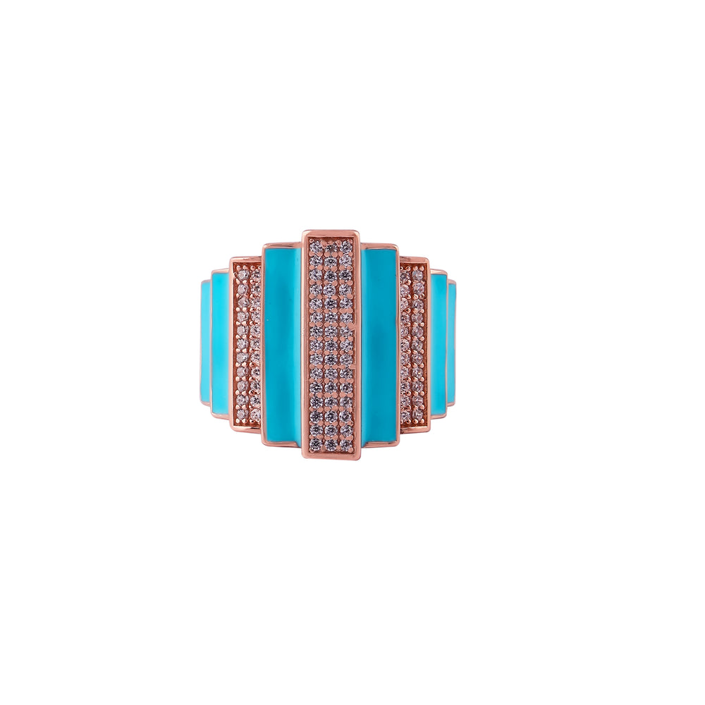 Art Deco Style Turquoise and Pave Rose Gold Ring for her