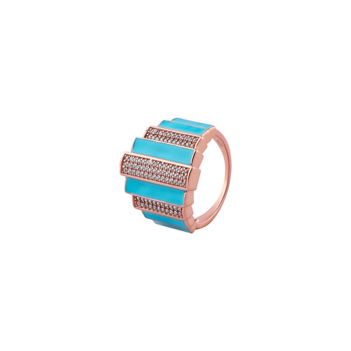 Art Deco Style Turquoise and Pave Rose Gold Ring for her
