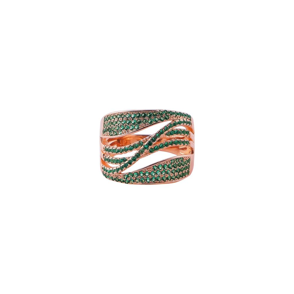 Swirling Green Pave Open Rose Gold Ring for her