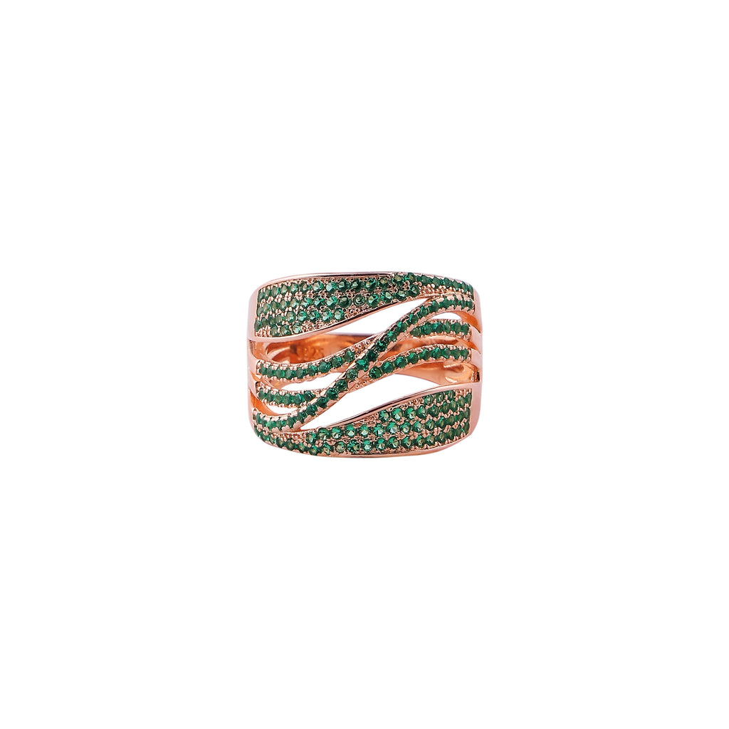 Swirling Green Pave Open Rose Gold Ring for her