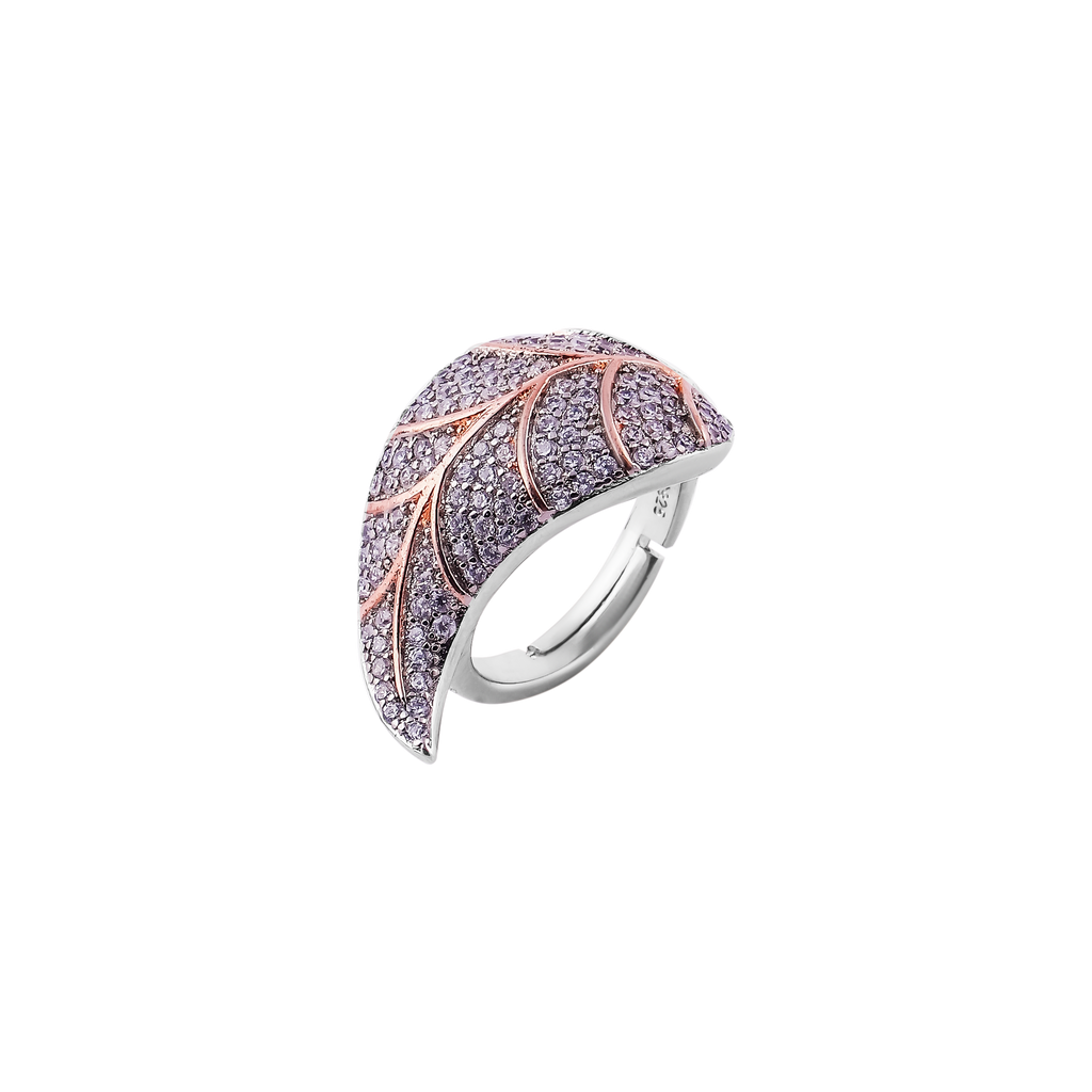 Pave Leaf Motif Two-Tone Adjustable Ring for her