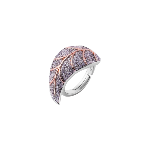 Pave Leaf Motif Two-Tone Adjustable Ring for her