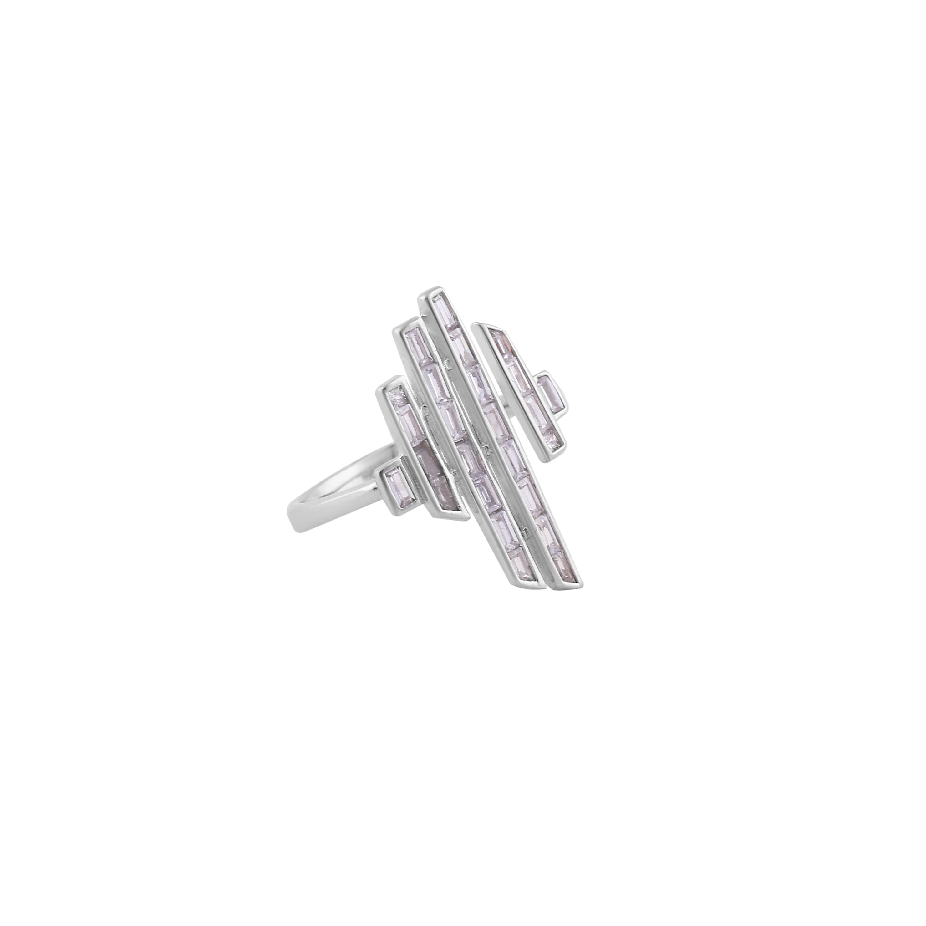 Asymmetrical Baguette CZ Silver Ring for her