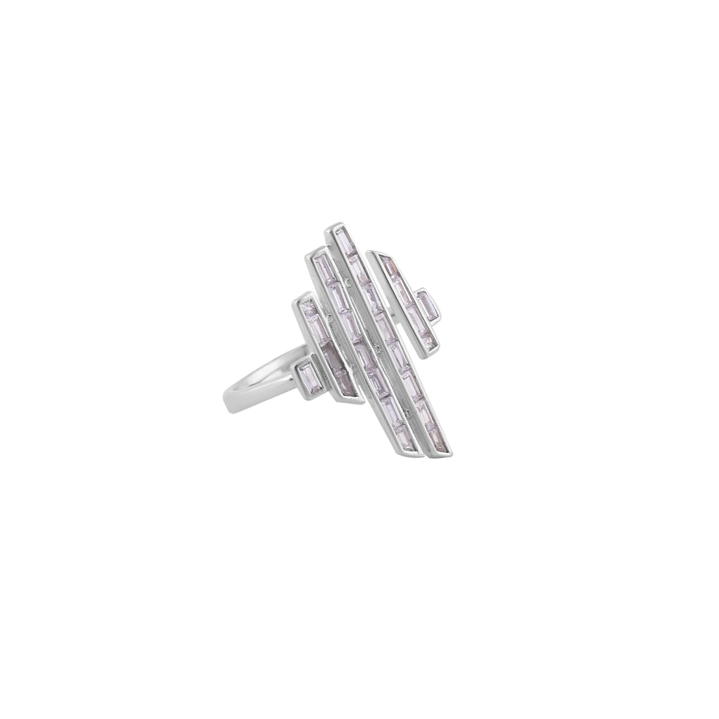 Asymmetrical Baguette CZ Silver Ring for her