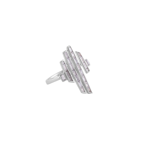 Asymmetrical Baguette CZ Silver Ring for her