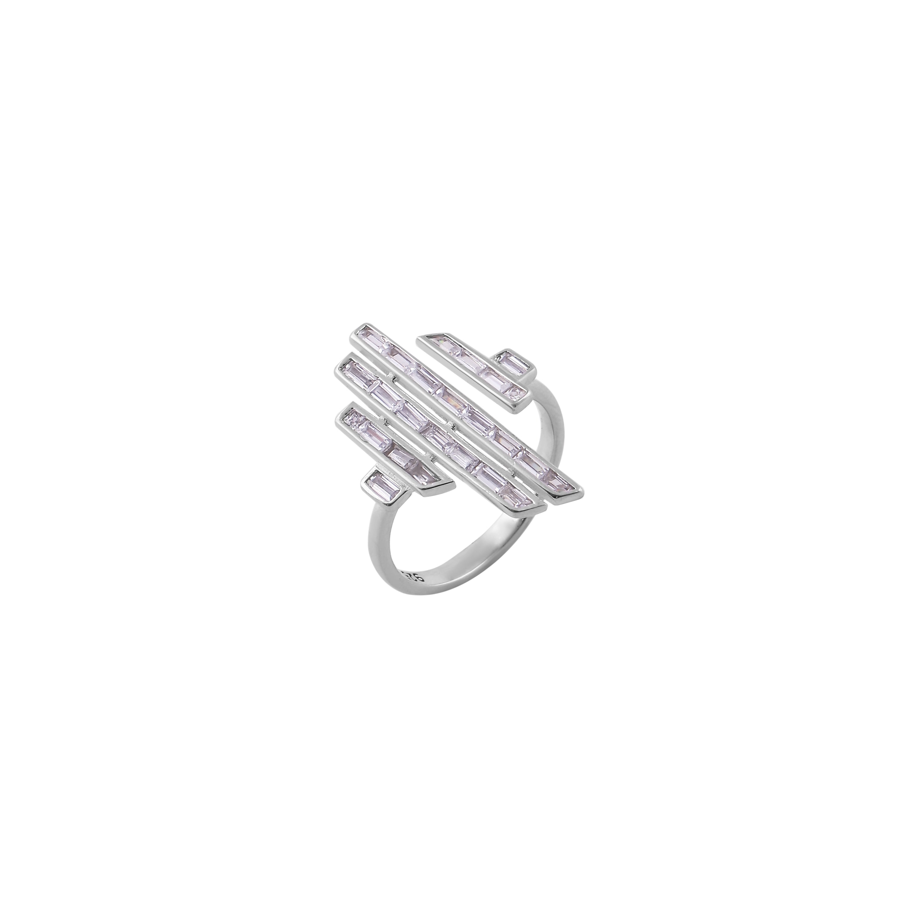 Asymmetrical Baguette CZ Silver Ring for her