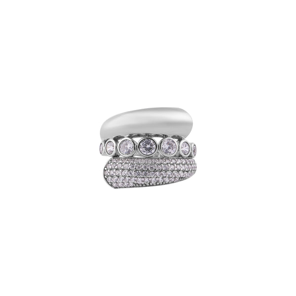 Modern Curved Pave and Bezel Set Silver Ring for her