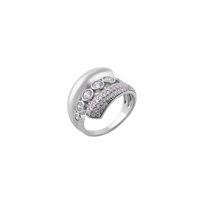 Modern Curved Pave and Bezel Set Silver Ring for her