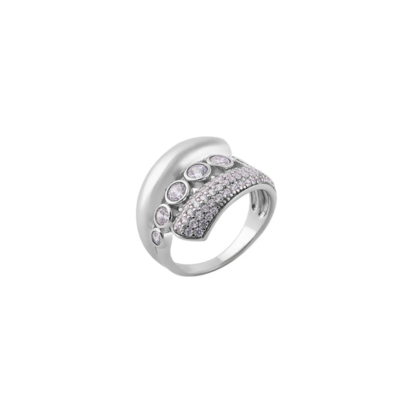 Modern Curved Pave and Bezel Set Silver Ring for her