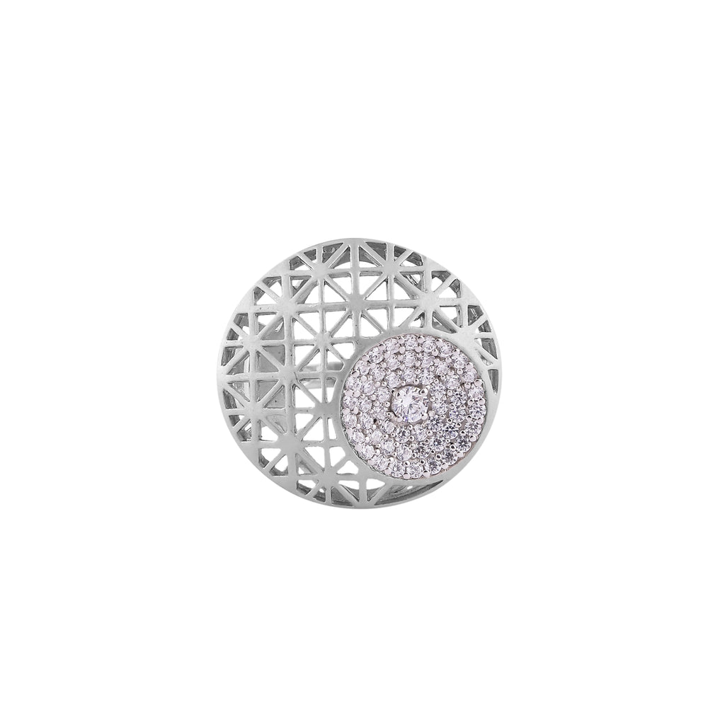 Geometric Openwork and Pave Silver Statement Ring for her