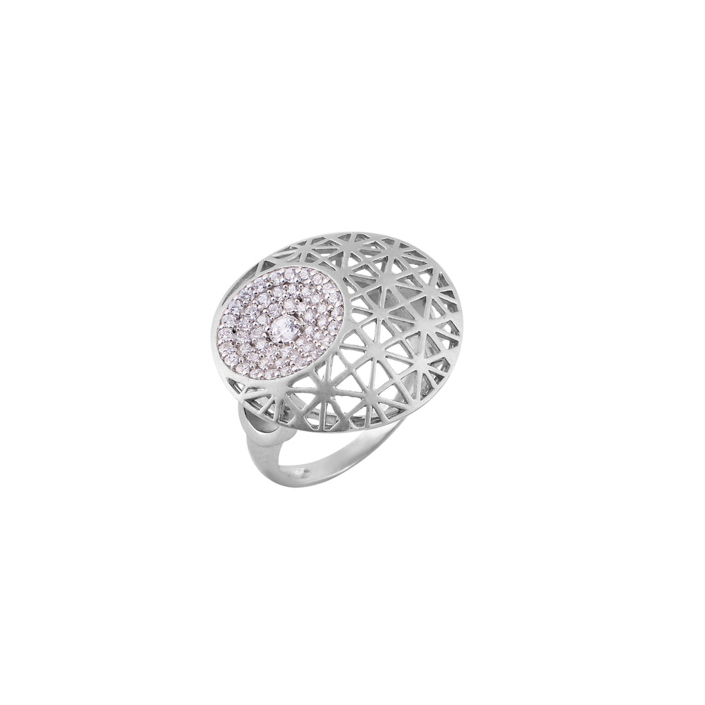Geometric Openwork and Pave Silver Statement Ring for her