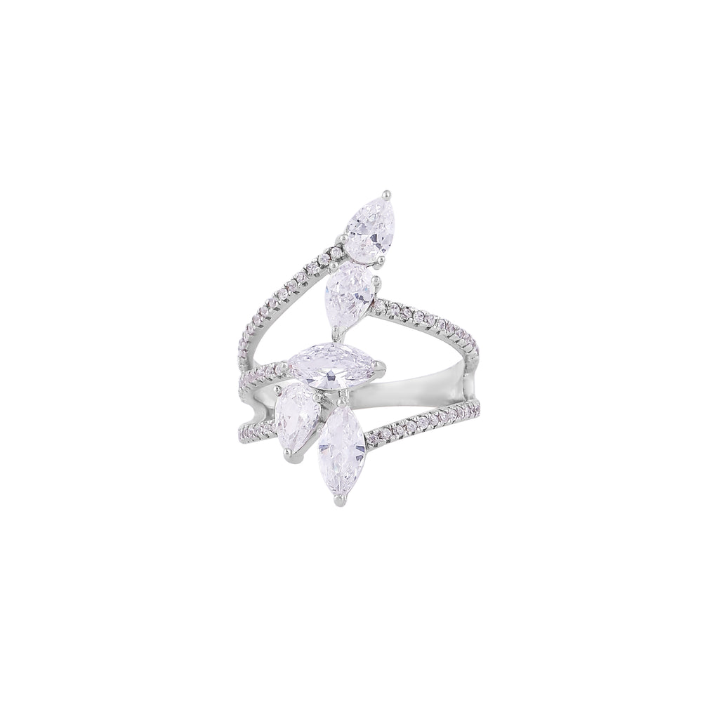 Marquise and Pear CZ Silver Bypass Ring for her
