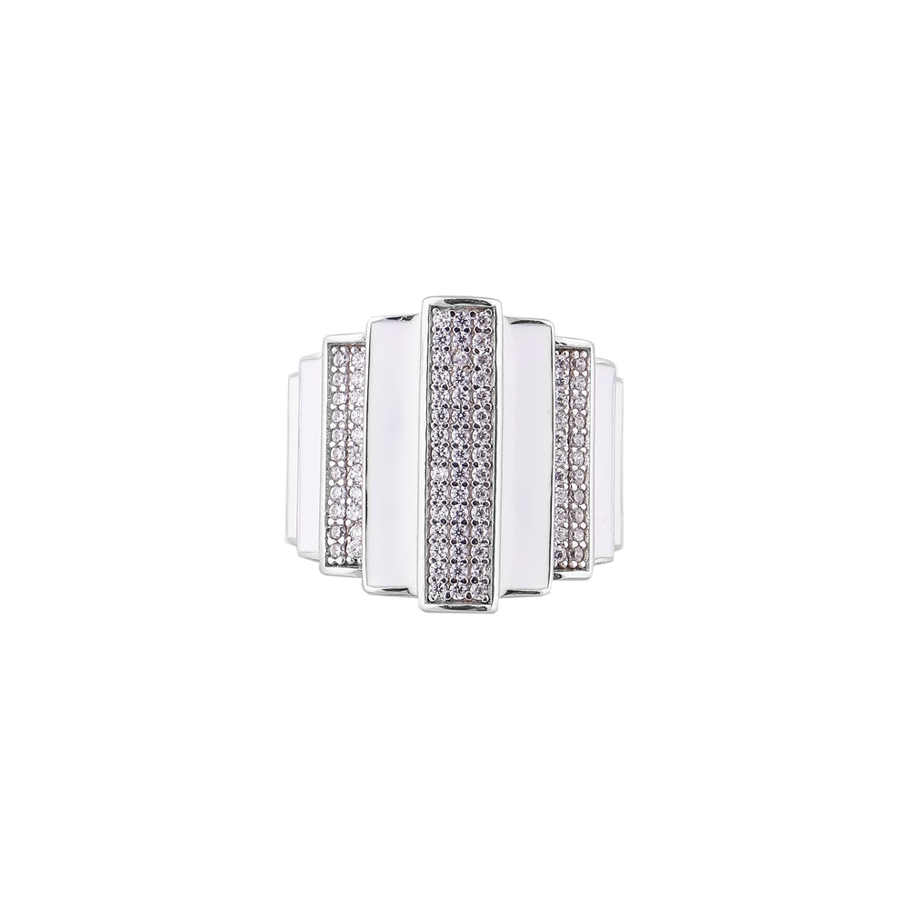 Art Deco Style White Enamel and Pave Silver Ring for her