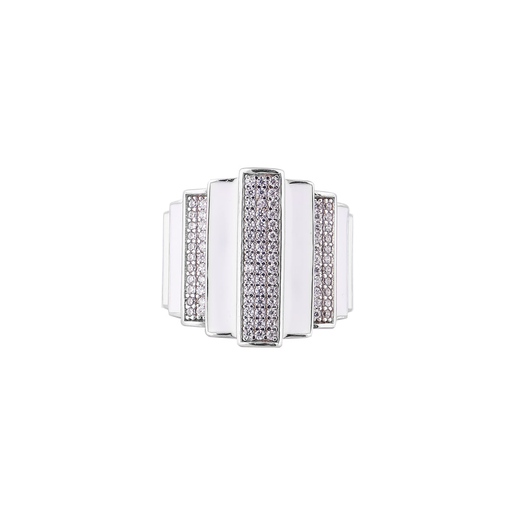Art Deco Style White Enamel and Pave Silver Ring for her