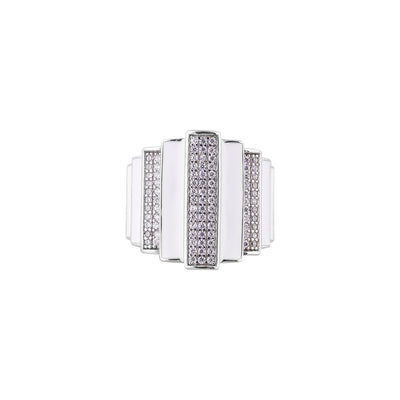 Art Deco Style White Enamel and Pave Silver Ring for her