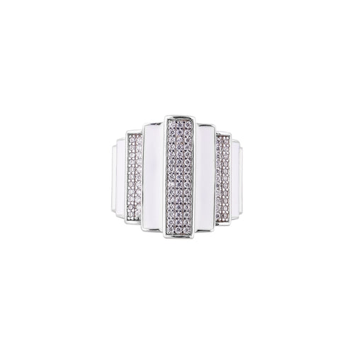 Art Deco Style White Enamel and Pave Silver Ring for her