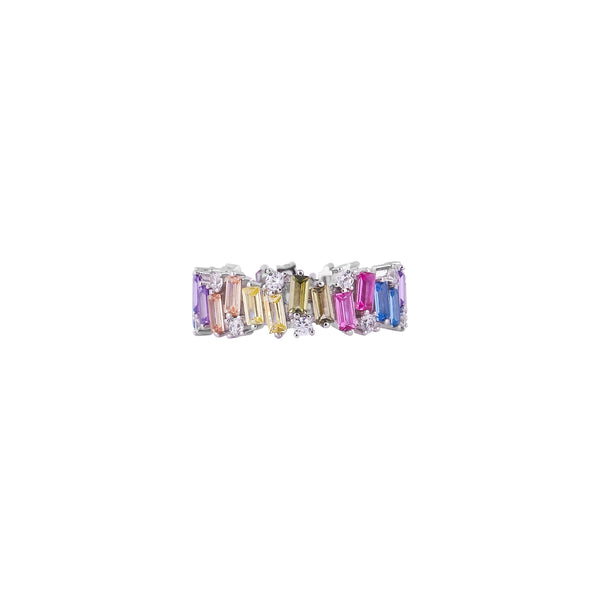 Rainbow Baguette CZ Silver Band for her