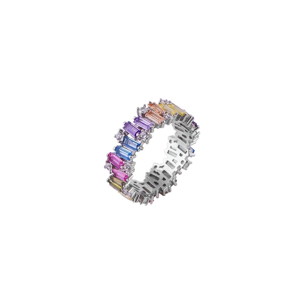 Rainbow Baguette CZ Silver Band for her