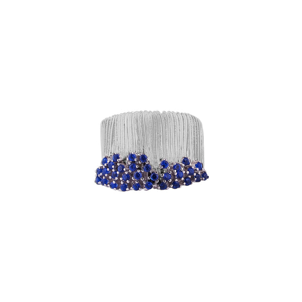 Textured Silver Wide Band with Graduated Blue Stones for her