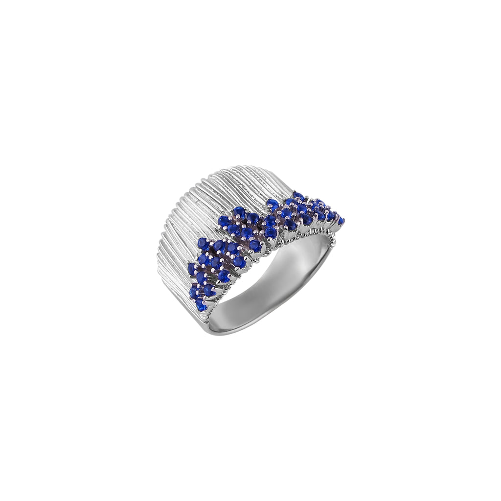 Textured Silver Wide Band with Graduated Blue Stones for her