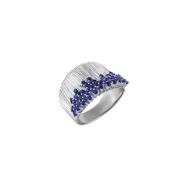 Textured Silver Wide Band with Graduated Blue Stones for her