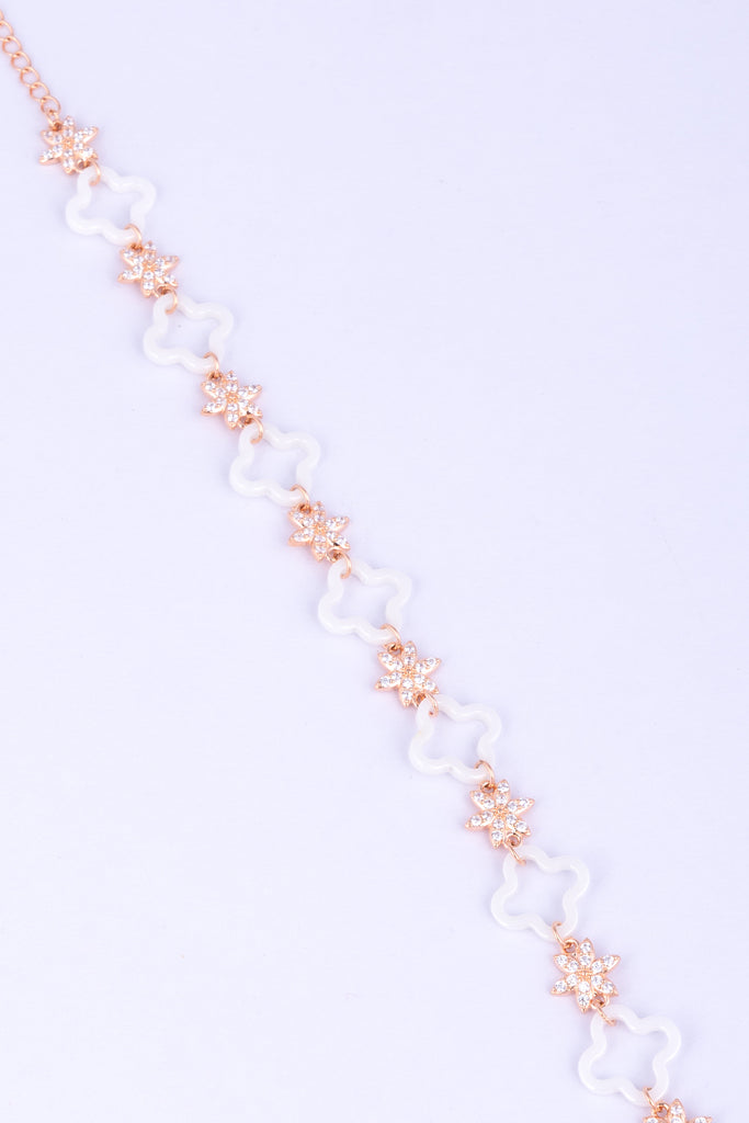Rose Gold and White Enamel Floral Bracelet