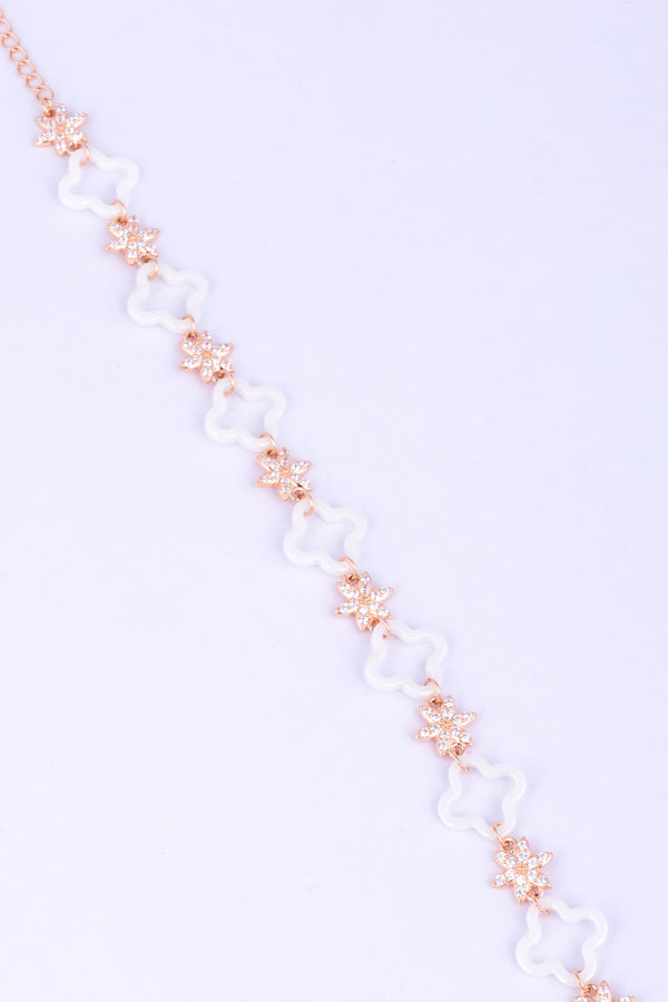 Rose Gold and White Enamel Floral Bracelet