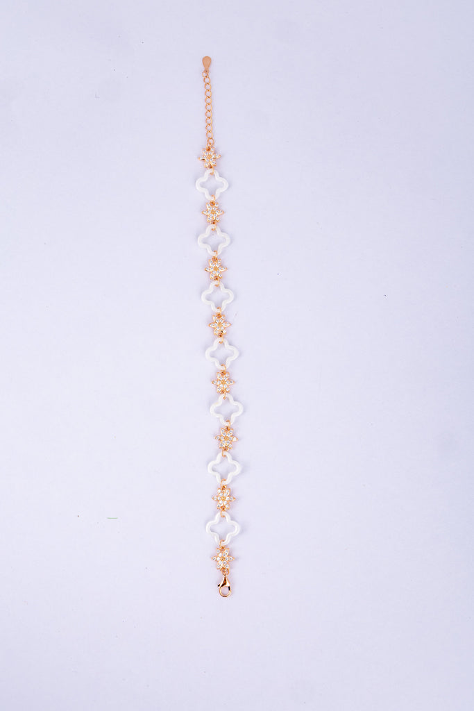 Rose Gold and White Enamel Floral Bracelet