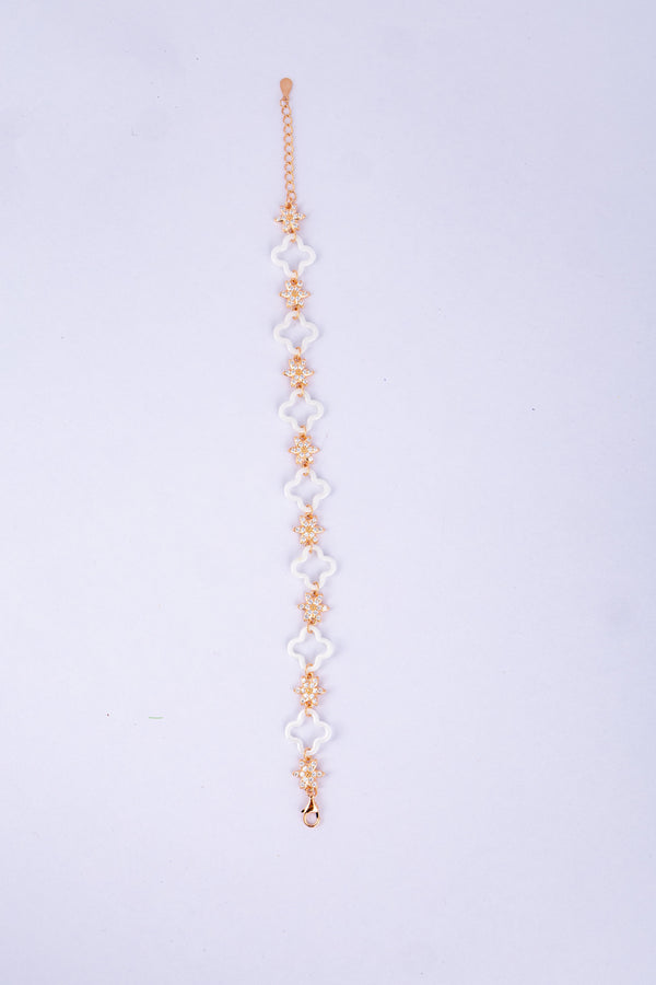 Rose Gold and White Enamel Floral Bracelet
