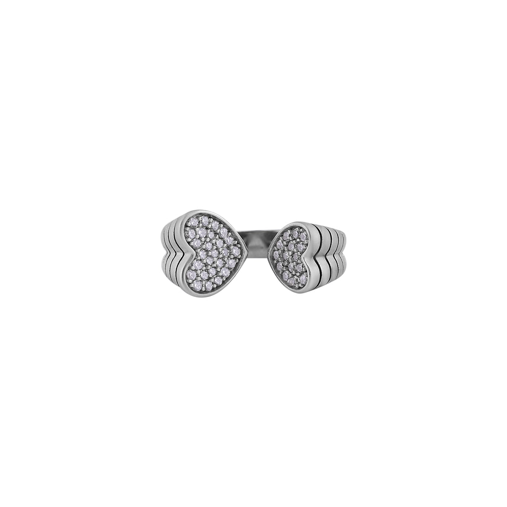 Heart Pave Open Silver Ring for her