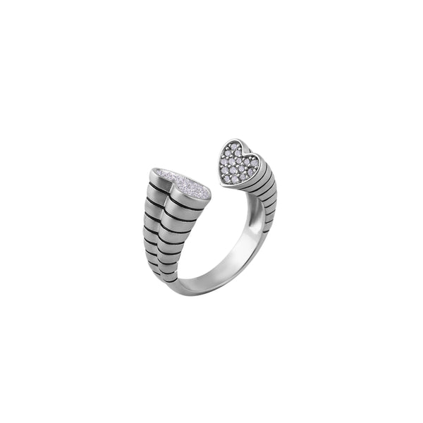 Heart Pave Open Silver Ring for her