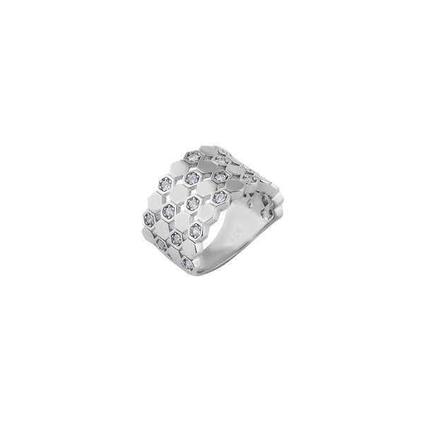 Honeycomb CZ Flexible Silver Ring for her