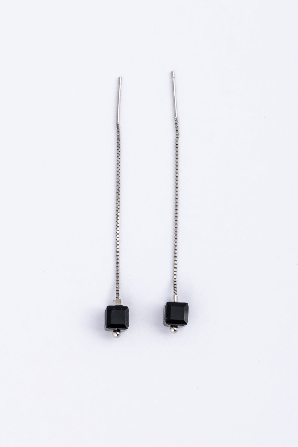 Minimalist Black Cube Bead Threader Earrings - Flâneur Global® | FG | 925 Fine Silver Jewelry & Accessories 