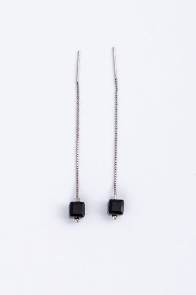 Minimalist Black Cube Bead Threader Earrings - Flâneur Global® | FG | 925 Fine Silver Jewelry & Accessories 