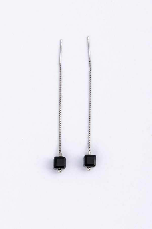 Minimalist Black Cube Bead Threader Earrings