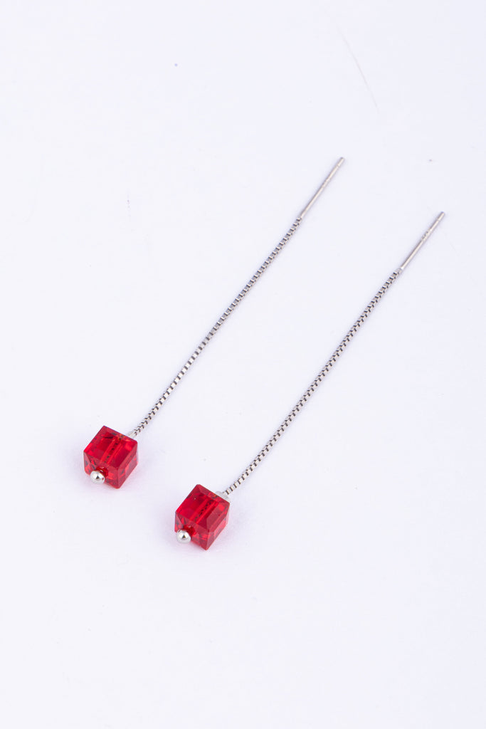 Red Faceted Bead Threader Earrings