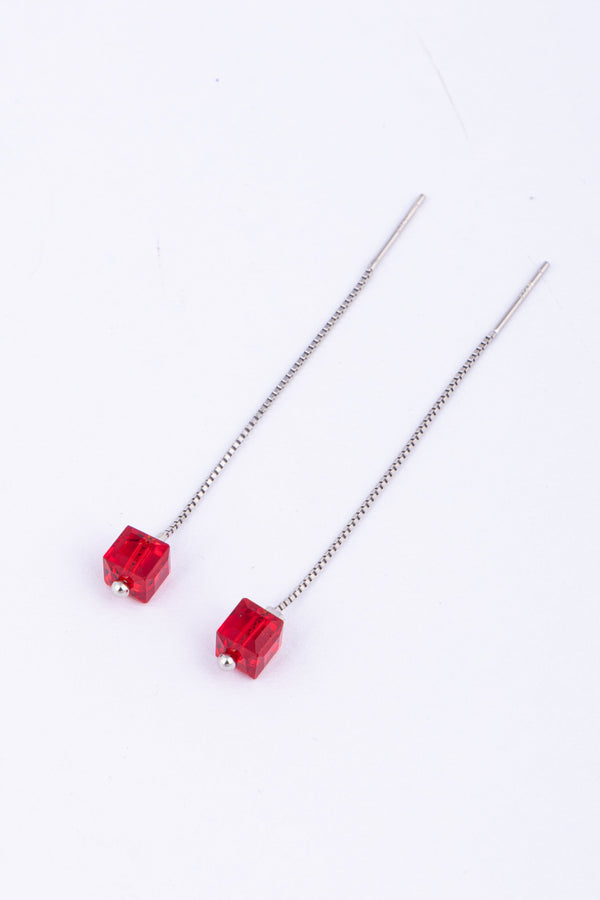 Red Faceted Bead Threader Earrings