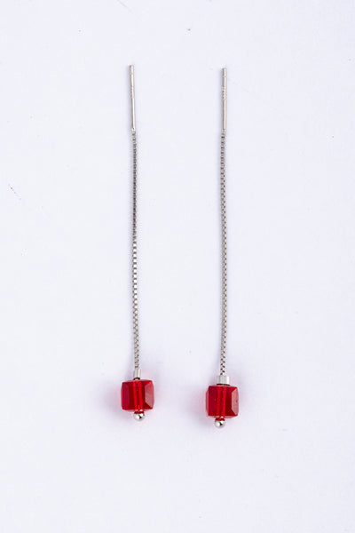 Red Faceted Bead Threader Earrings - Flâneur Global® | FG | 925 Fine Silver Jewelry & Accessories 