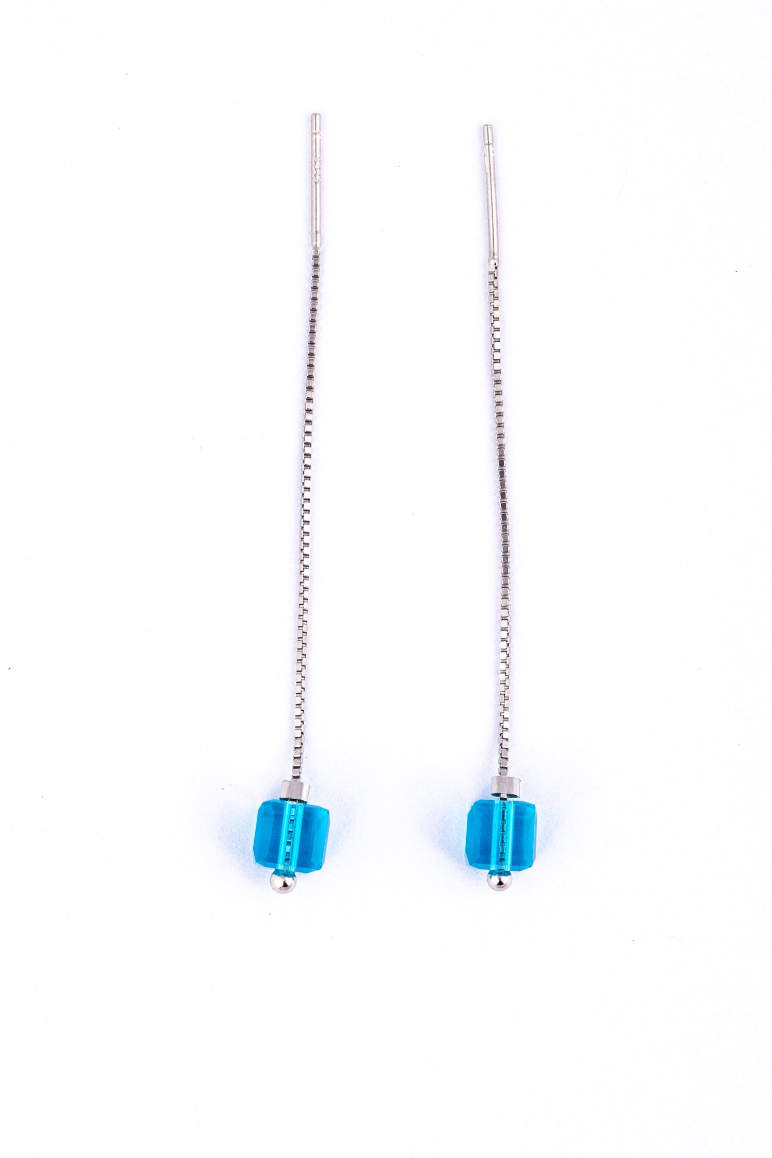 Blue Cubic Threader Earrings - Flâneur Global® | FG | 925 Fine Silver Jewelry & Accessories 