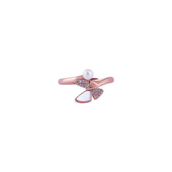 Mother of Pearl, Pave, and Pearl Rose Gold Open Ring for her