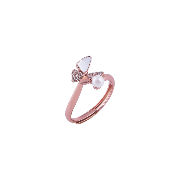 Mother of Pearl, Pave, and Pearl Rose Gold Open Ring for her
