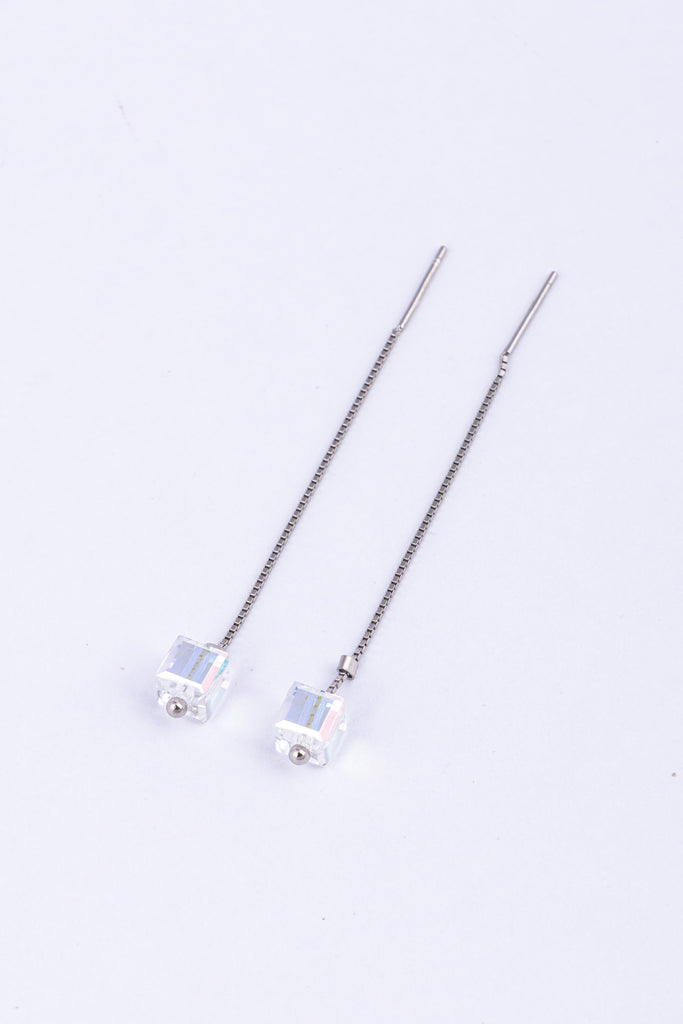 Crystal Cube Threader Earrings