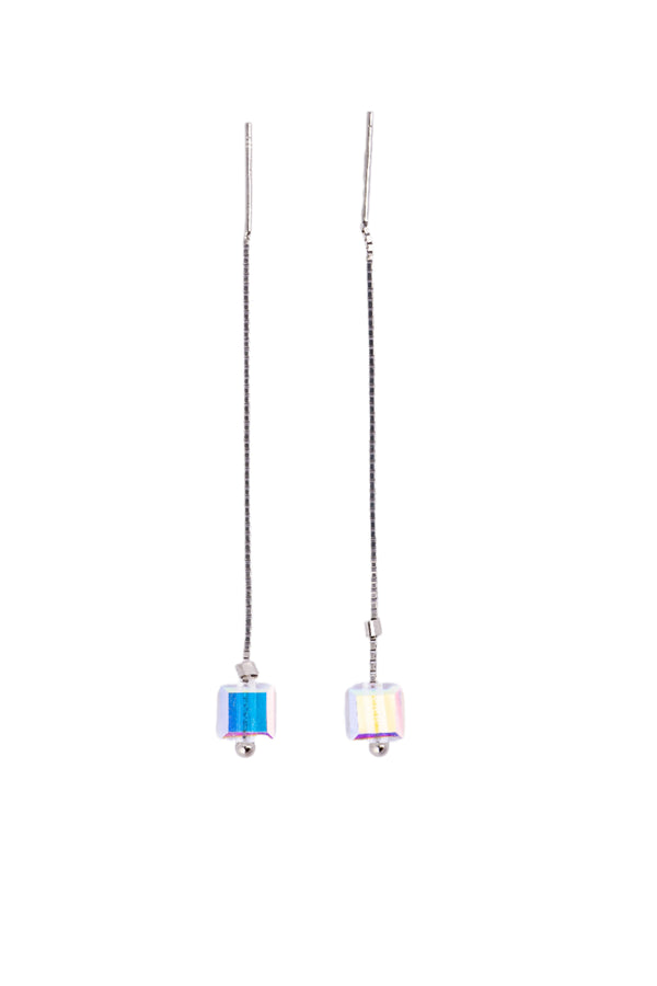 Crystal Cube Threader Earrings