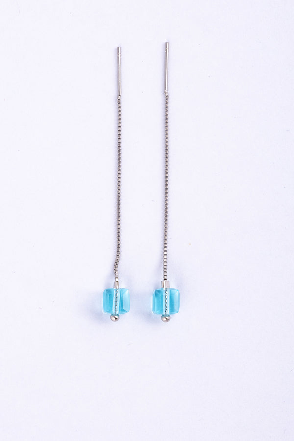 Sterling Silver Blue Bead Threader Earrings