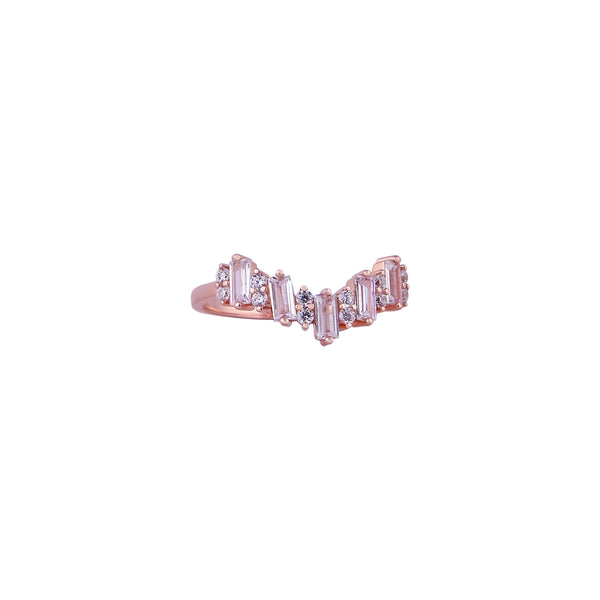 Graduated Baguette CZ V-Shape Rose Gold Ring for her